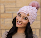 Cable Knit Fleece Lined Fur Pom Hats (Multiple Color Ways)