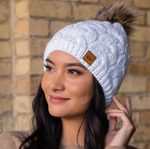 Cable Knit Fleece Lined Fur Pom Hats (Multiple Color Ways)