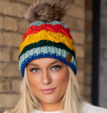 Cable Knit Fleece Lined Fur Pom Hats (Multiple Color Ways)