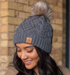 Cable Knit Fleece Lined Fur Pom Hats (Multiple Color Ways)